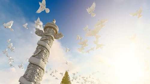 A group of peace doves flying freely in the sky.