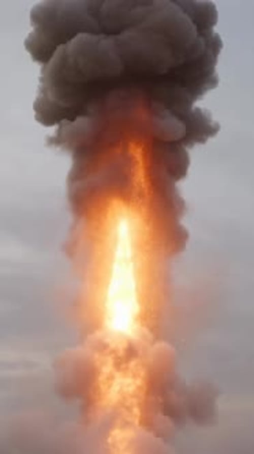 Realistic Vertical Missile Launch with Rising Fire and Smoke Column