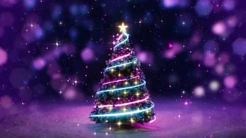 Glowing Neon Christmas Tree with Festive Lights Animation