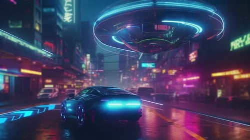 4K Fashionable Cool Cyberpunk City Background Video