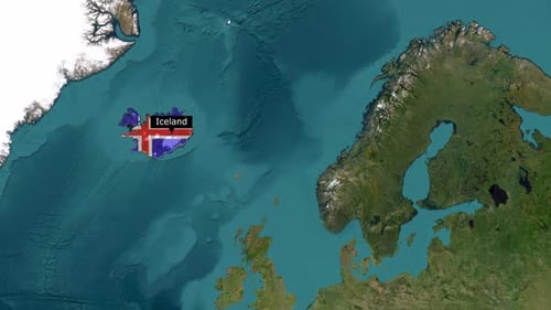 Animated Map Zoom to Iceland with Flag Reveal