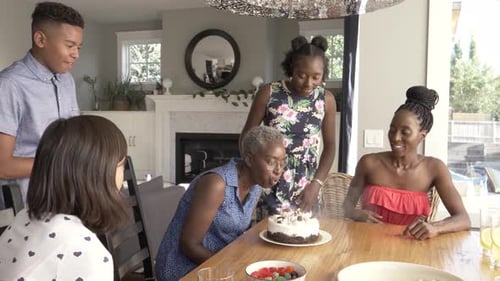 Family Celebrates Birthday with Cake and Applause