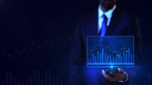 Businessman Holding Digital Stock Market or Forex Trading Graph Chart Economic Growth Business