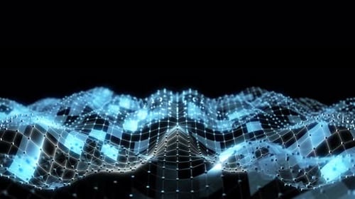 Mesmerizing Blue colored Digital Waveforms motion in a Futuristic Light Display Over Dark Background