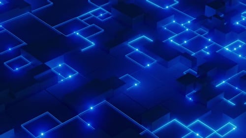 Red digital con conexiones de color azul radiante