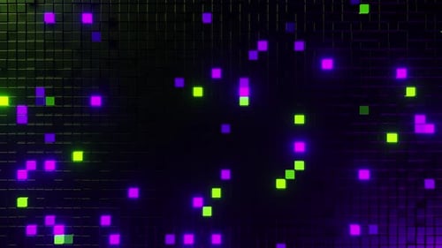 A purple and green pixelated background with squares. Looped animation