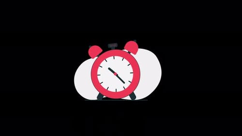 Flat Design Red Alarm Clock Ticking Animation