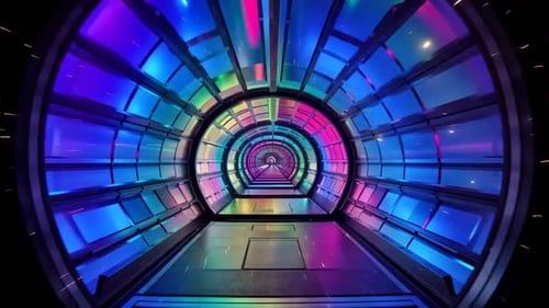 Futuristische SciFi-Neon-Tunnelschleife mit leuchtendem mehrfarbigem Pa