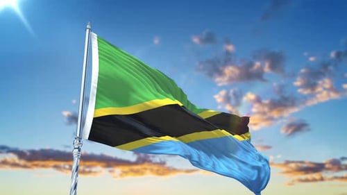 Realistic Animation of Tanzania Flag Waving in Sunlight