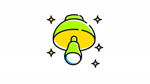 Animated Flat Design Mushroom Icon with Sparkles and Rotation