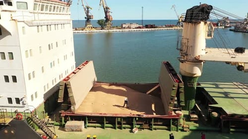 Grain Ship Being Loaded in Sunny Port