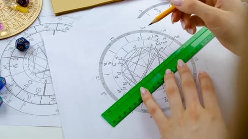 Woman Astrologer Draws a Natal Chart