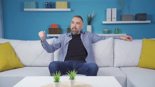 The depressed man motivates and collects himself.
