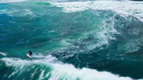 Surfer Riding on Surfboard in Beautiful Ocean Waves Slow Motion