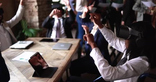 Business People Wearing Virtual Reality Goggles Inside Office 3d