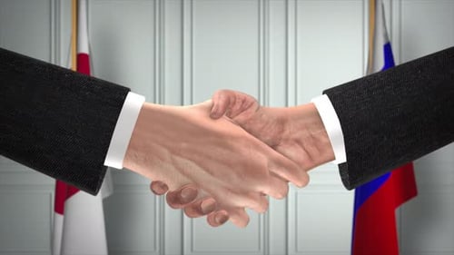International Business Handshake Animation with National Flags
