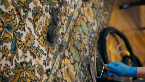 Vertical Video Close Up Professional Cleaning of the Apartment There is a Wool Scraper and a Wool