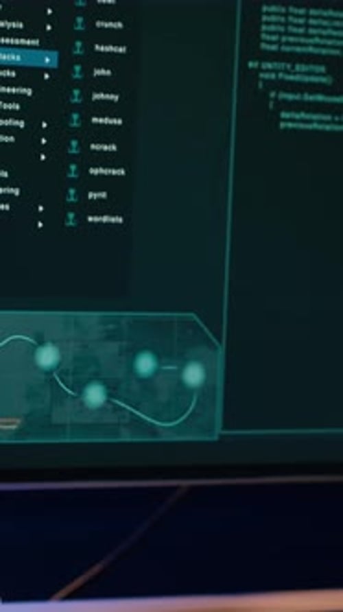 Technologie Vidéo verticale utilisée dans un appartement pour déployer des attaques DDOS Scripts Gros plan