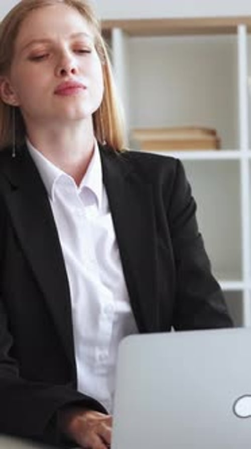 Vertical Stressful Job Computer Neck Tensed Woman