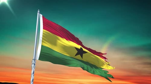 Ghana National Flag Waving with Realistic Fabric Loop