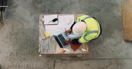 Construction, documents and above of man for planning, building design and inspection