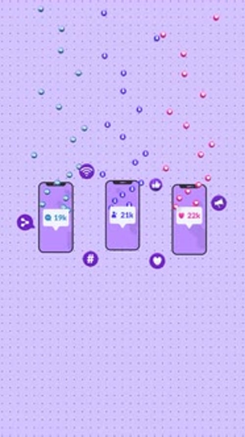 Animated Social Media Engagement Metrics on Floating Smartphones