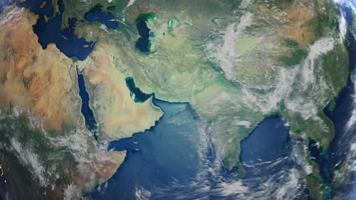 Realistic Earth Orbit and Zoom Glowing Borders Palestine