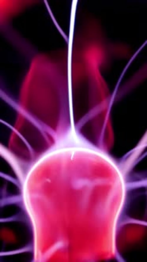 Bright Plasma Ball with Electric Discharges Close Up
