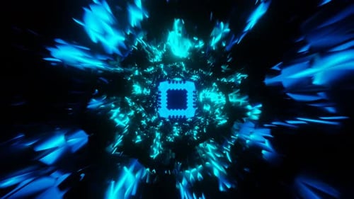 rotating blue geometric cube 3d motion template background