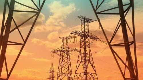 Time Lapse of Power Lines Supply With Wire High Voltage Electric Tower