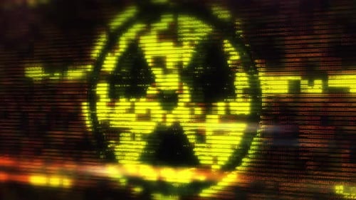 Radioactive Symbol Emerging From Digital Rain Representing Nuclear Danger