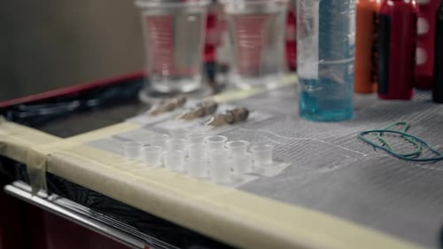 Close-up - tattoo equipment in a tattoo studio, tattoo machine needles