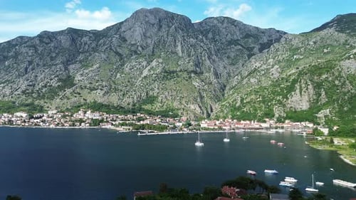 Stunning Aerial View of the Bay of Kotor Surrounded by Dramatic Limestone Mountains