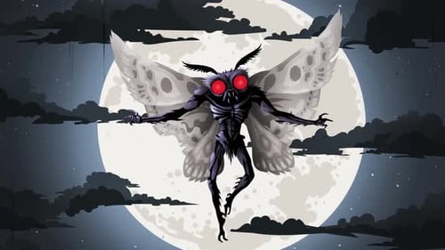 Spooky Moth Creature Animation with Flapping Wings and Red Eyes