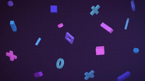 Abstract 3d geometric shapes loop animation. Modern dark background