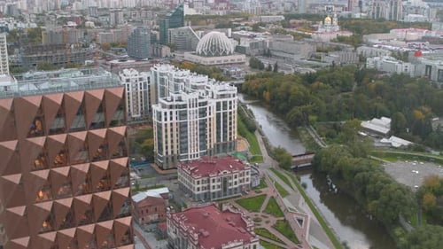 Beautiful Landscape From a Drone Stock Footage A Bright View of the Office Buildings Located in the