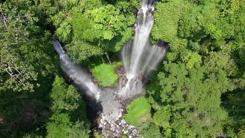 Aerial View of Majestic Sekumpul Waterfall in Lush Green Jungle Bali Indonesia