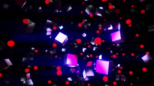 Dynamic Abstract Cubes and Red Particles Moving Background
