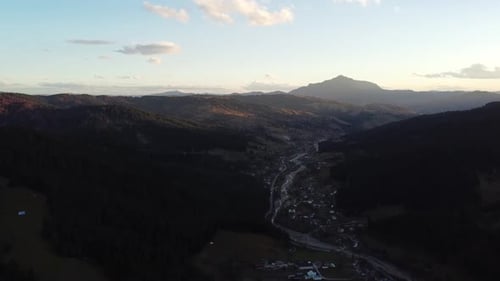Aerial Landscape View Over Mountain Area And Village