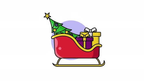 Animated Festive Christmas Sleigh with Gifts and Tree