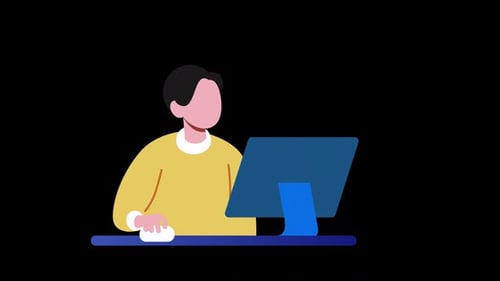 Animación de dibujos animados trabajando en el escritorio en Alpha