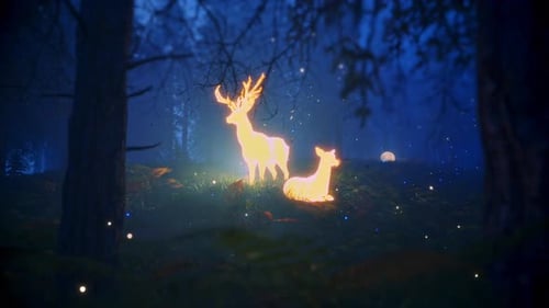 Glühendes Reh und ein Reh in einem magischen Wald 60fps 4K