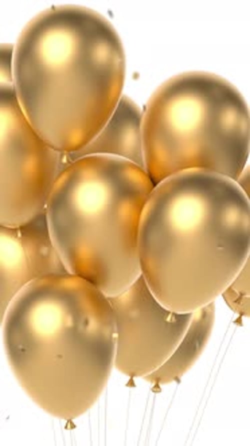 Golden Balloons with Falling Confetti Celebration