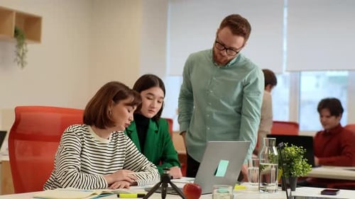 Teamwork in Modern Office: Adults Collaborating on Project