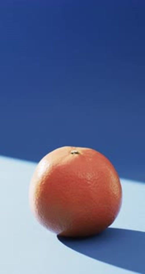 Vertical video of orange with copy space on blue background
