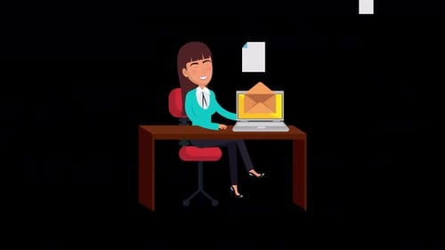 Businesswoman Checks Mail At Work Alpha Channel 4K