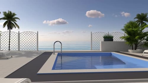 Descansa cerca del mar en un hotel con piscina y palmeras.