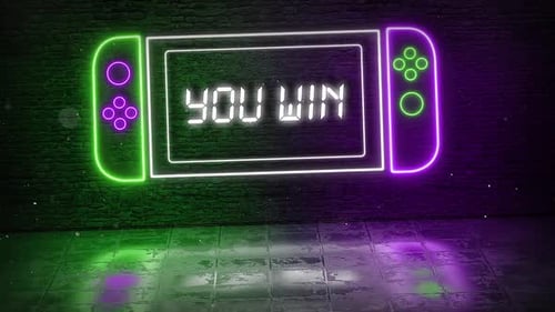 You Win In Neon Game Console Violett und Grün