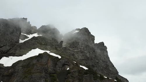 Snowy Mountain Peaks With Fog. British Columbia, Canada.