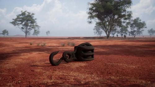 A Rusty Metal Hook on a Vibrant Red Dirt Road